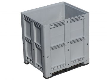 Maatwerk palletbox 940 liter 1200x800x1280 mm op 2 sleden gelaste uitvoering lichtgrijs