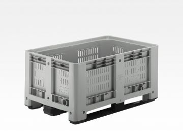 Palletbox 330 liter, 1200x800x580 mm geperforeerd op 3 sleden grijs
