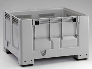 Kunststof palletbox op 4 poten met klep, 1200x1000x760 mm, 670 l. grijs