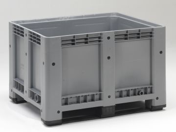 Palletbox 610 liter, 1200x1000x780 mm op 2 sleden lichtgrijs