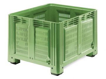 Agribox 680 liter, 1200x1000x760 mm geperforeerd op 4 poten groen