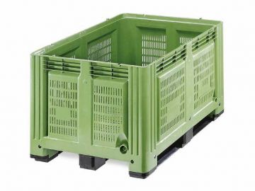 Agribox 680 liter, 1200x1000x780 mm geperforeerd op 3 sleden lichtgroen