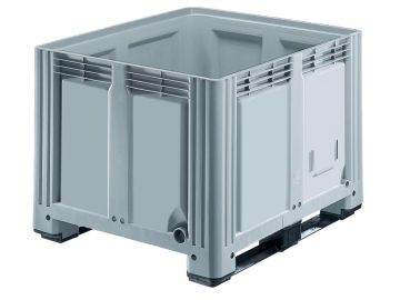 Palletbox 760 liter, 1200x1000x870 mm op 2 sleden lichtgrijs