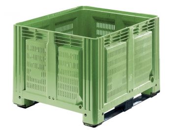 Agribox 760 liter, 1200x1000x870 mm geperforeerd op 2 sleden lichtgroen