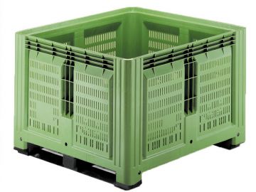 Palletbox 900 liter, 1200x1200x870 mm geperforeerd op 2 sleden lichtgroen