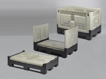 Opvouwbare palletbox 695 liter met geperforeerde wanden met 3 sledes