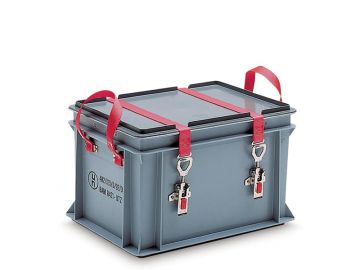 UN gekeurde koffer 25 liter, 400x300x285 mm met spansluitingen en draagriem
