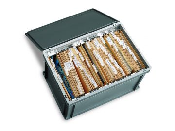 Achiefbox, 600x400x340 mm, koffergreep op 2 korte zijden, voor 60 A4 hangmappen