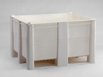 Palletbox 120x100x76 cm, inhoud 630ltr met 3 sleden, wit, zonder middenrim