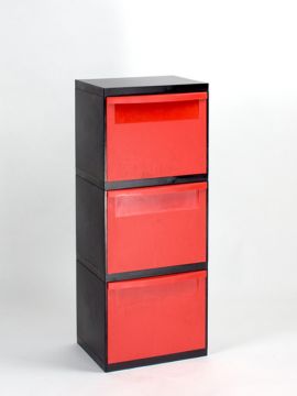 Modulaire afvalbakkentoren, zwart, met 3 rode kantelbakken
