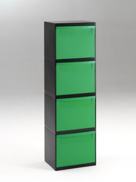 Afvaltoren voor 4 afval fracties, zwart met 4x kantelbakken groen