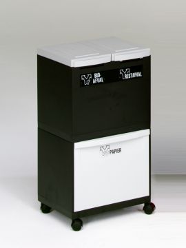 3 Fractie module zwart 1x kantelbak grijs, 2x emmer 2x deksel grijs