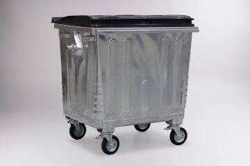 Metalen 4-wiel container, 1100 l. met kunststof deksel