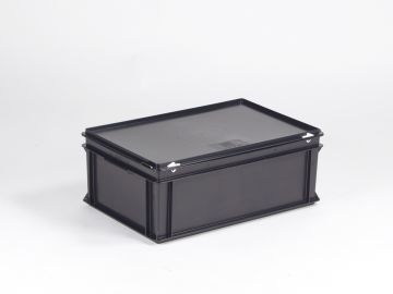 Kunststof kist 40 liter met afsluitbaar deksel, ESD