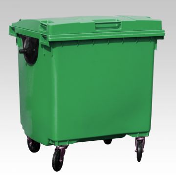 Afvalcontainer 1000 liter, met scharnierdeksel, groen
