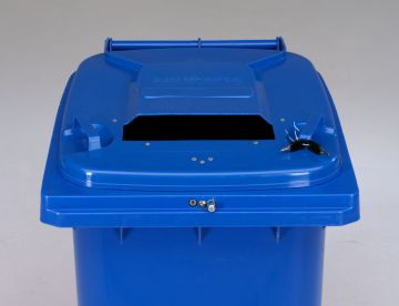 Afvalcontainer 240L, blauw met automatic slot, papiersleuf en glijgoot