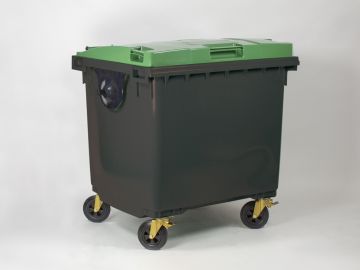1000 liter rolcontainer met scharnierdeksel, donkergrijs/groen