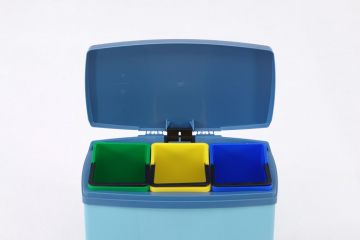 Multimax afvalbak 30 liter voor drie fracties lichtblauw