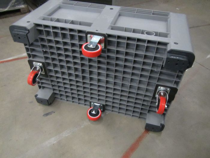 Palletbox 330 liter, 1200x800x620 mm op 4 wielen, lichtgrijs