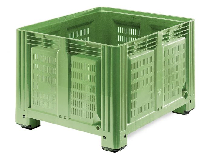 Agribox 680 liter, 1200x1000x760 mm geperforeerd op 4 poten groen