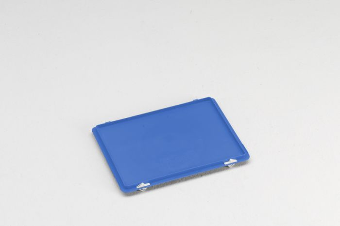 Kunststof euronorm scharnierdeksel 400x300 mm, met snapsluitingen, blauw