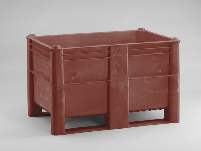 Hygiëne palletbox 1200x800x760 mm, 520 l. met 2 sleden, bruin