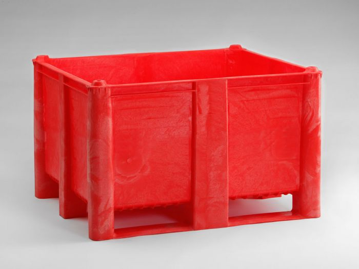 Palletbox 120x100x76 cm, inhoud 630ltr met 3 sleden, rood, zonder middenrim