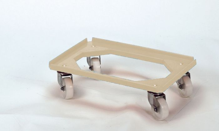 Kunststof transportroller, 600x400 mm open dek, galva zwenkwielen, beige