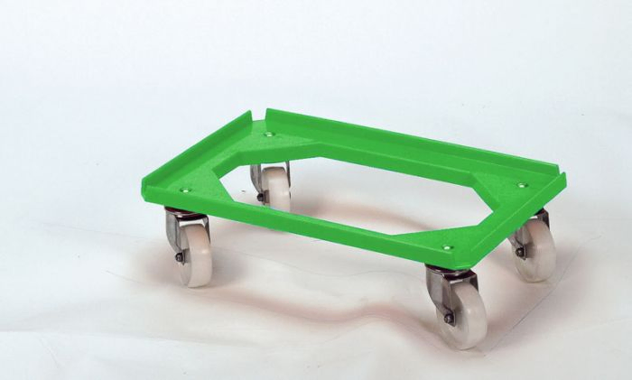 Kunststof transportroller, 600x400 mm open dek, galva zwenkwielen, groen