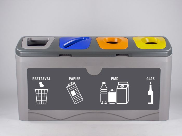 4-fractie afvalscheidingsmeubel Restafval, Papier, PMD en Glas 