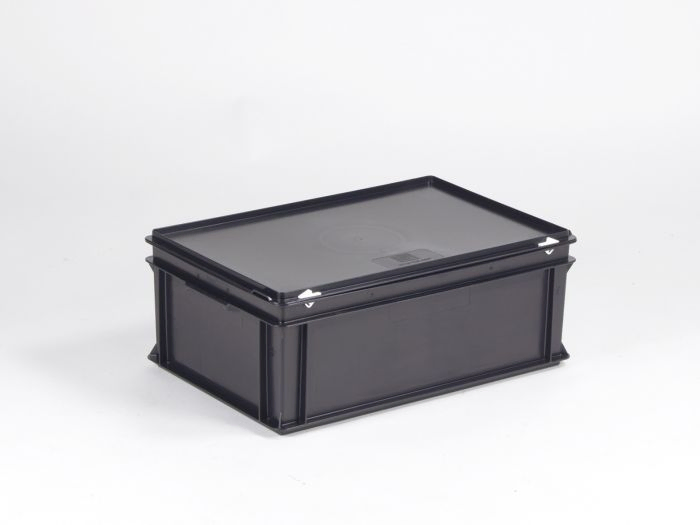 Kunststof kist 40 liter met afsluitbaar deksel, ESD