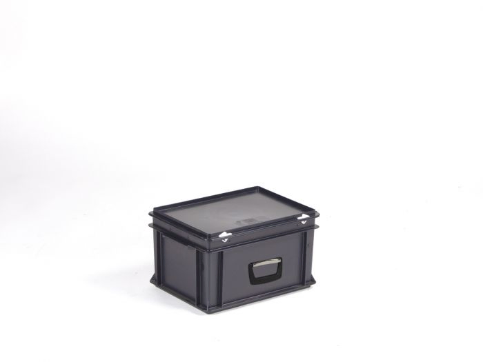 Stapelbare koffer 20 liter, 400x300x235 mm, uit ESD-veilig materiaal