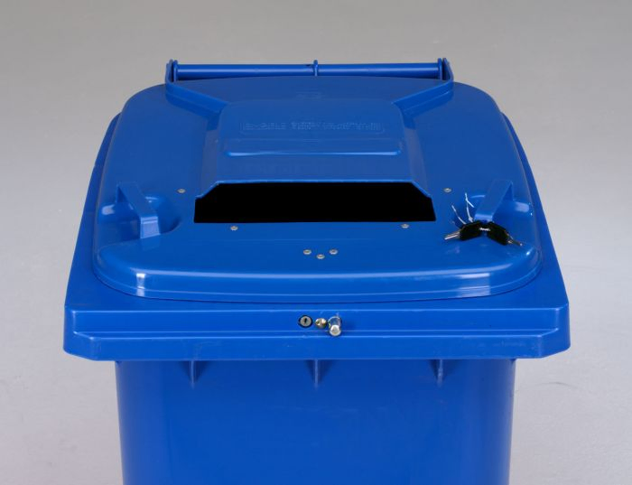 Afvalcontainer 240L, blauw met automatic slot, papiersleuf en glijgoot