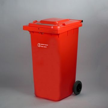 Un-gekeurde 2-wielcontainer 240 liter met afsluitbaar deksel, rood 