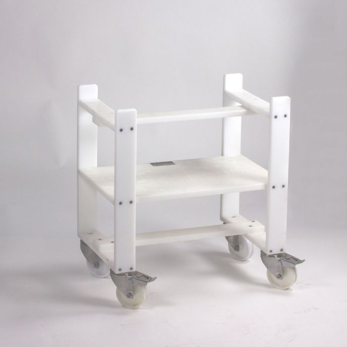 Kunststofframe 600x380x610mm met 4 nylon zwenkwielen ø100 mm tbv mengbak 100 ltr wit