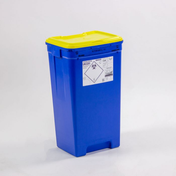 Transportvat 60 liter speciaal voor ziekenhuisafval zonder inwerpopening, blauw/geel