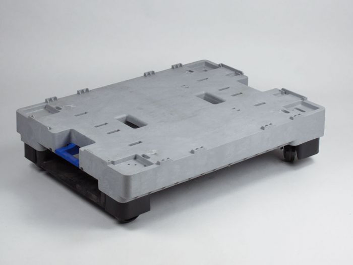 Verzendeenheid 800x600x196 mm op 2 sleden met uitklapbare wielen